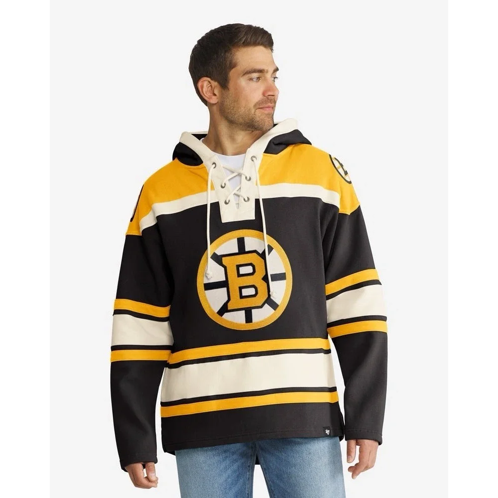 Boston Bruins 47 Brand Men's Small NHL Pullover Lacer Hoodie Sweatshirt Black